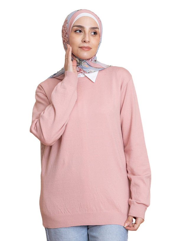 Pink Round Knit Pullover